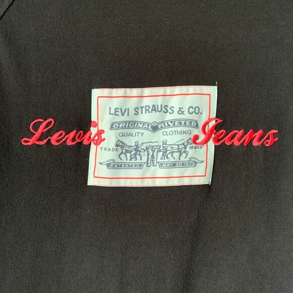 Vintage Levi Black T Shirt with Two Horse Logo Patch and Embroidery Size Medium - Picture 7 of 14